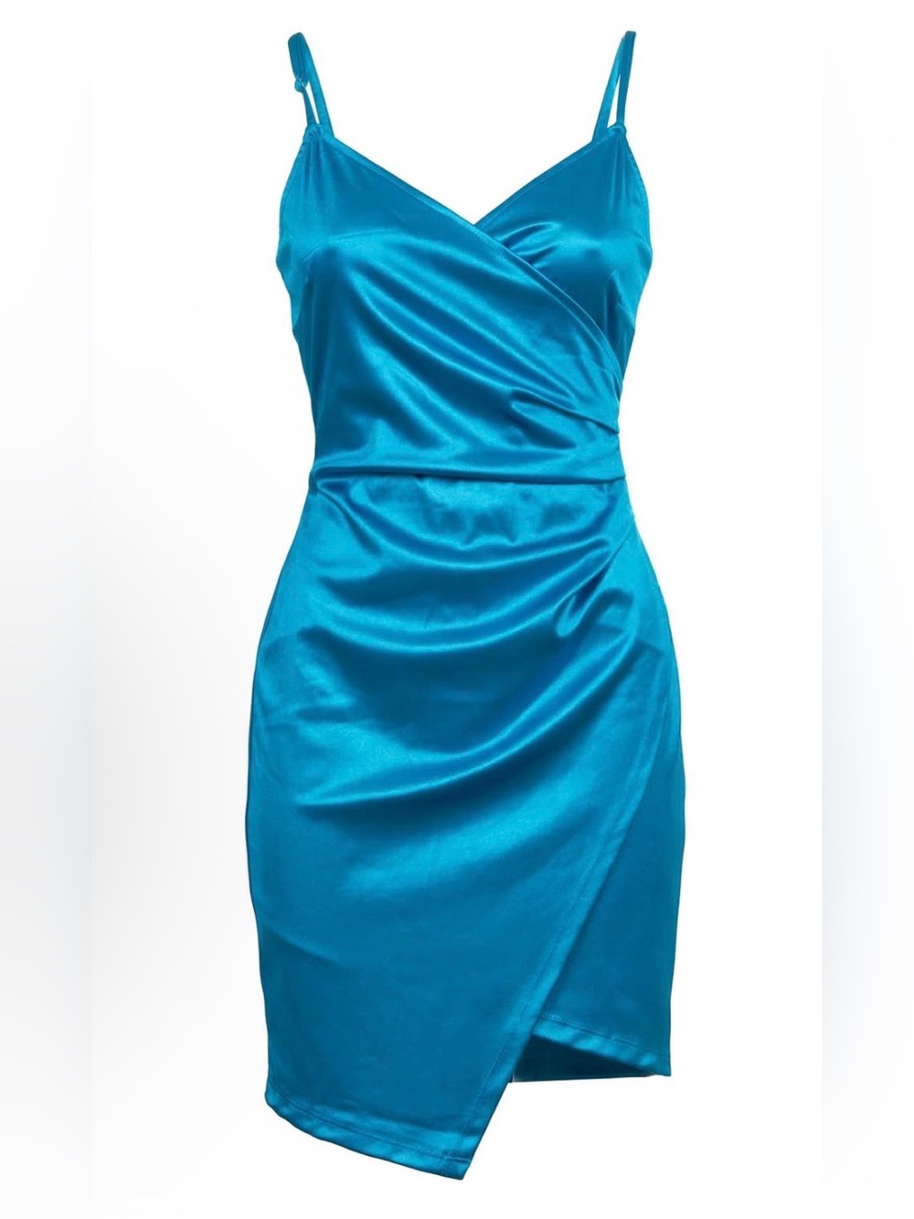 iris Teal Satin Slip Mini Dress